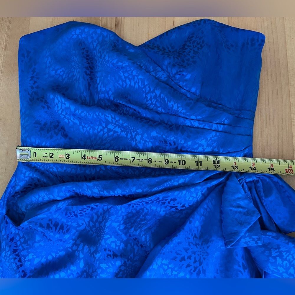 I. Magnin Silk Cocktail Dress Vintage 90s Royal Blue Sweetheart Neck Strapless - Picture 10 of 12